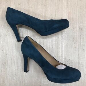 Teal Suede Round-Toe High Heel Pumps